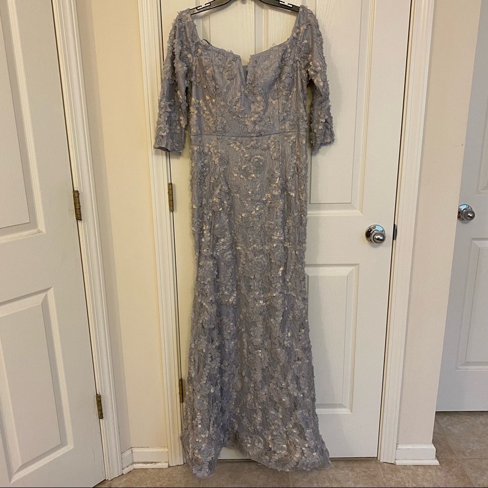 Xscape- Off-Shoulder Lavender/Blue Evening Gown - Elegant Lace Mermaid Dress - Picture 4 of 12